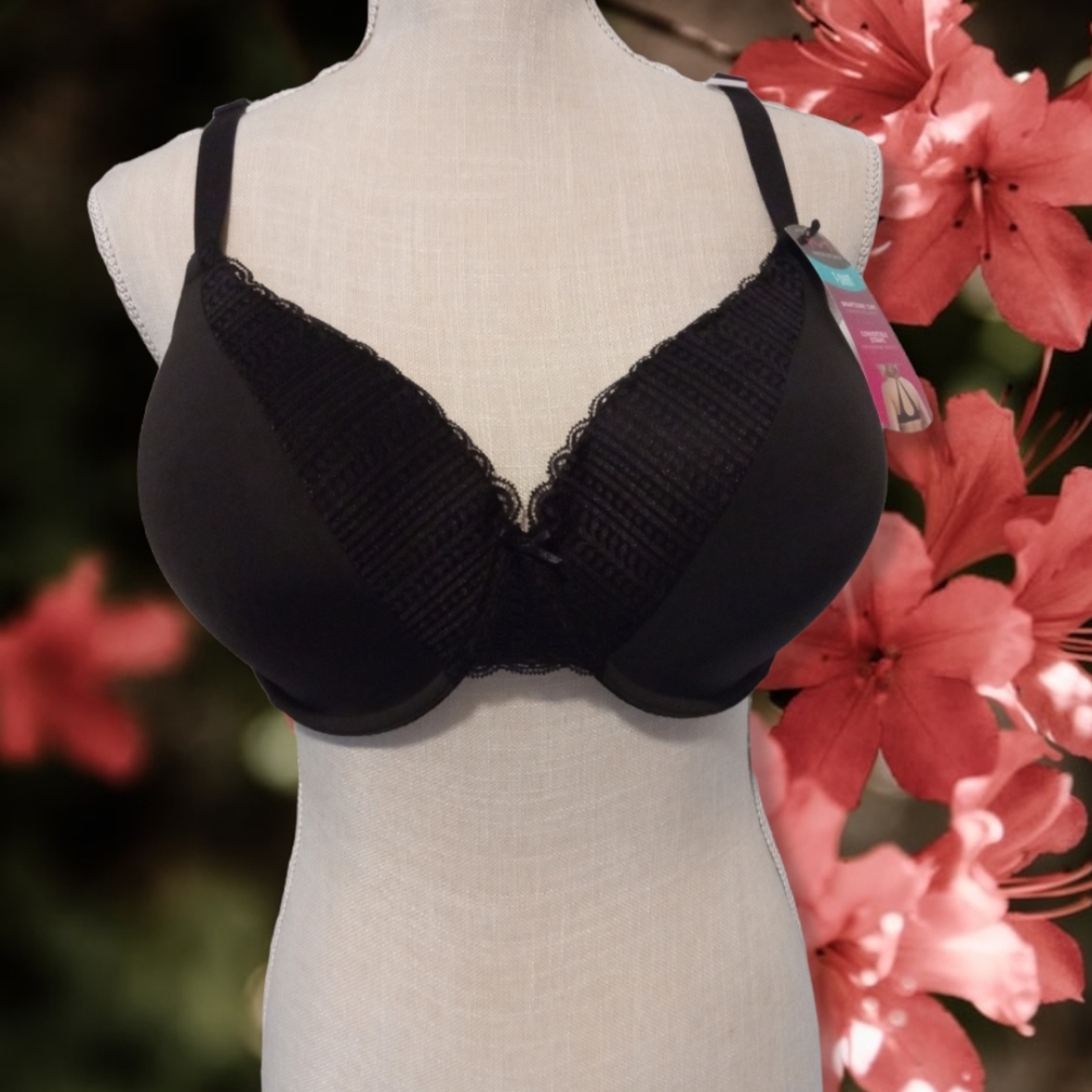 NWT Maidenform Comfort Devotion Black Lace Smoothing Full Coverage Push Up Bra
